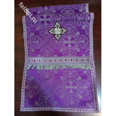 Аналойник,фиолетовый с серебром ,размер 48 см х 240 см.,парча, парчовый галун