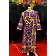 Стихарь 150 см. диаконский фиолетовый с золотом, из шелка,с подкладкой