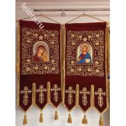 Хоругви пара "Господь Вседержитель" и "Казанская " 50х110 см, бархат бордовый