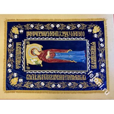 Плащаница "Успение Богородицы", 160х112 см, бархат синий, вышивка